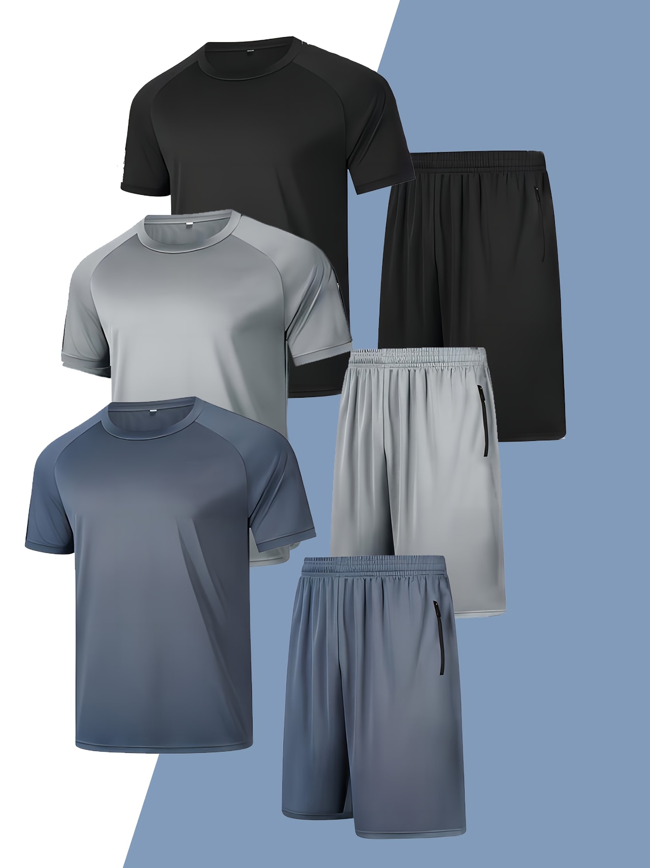 men's 3pcs sports set with short sleeves and shorts, made of lightweight and breathable mesh, perfect for the gym, basketball, and tennis in spring and summer.