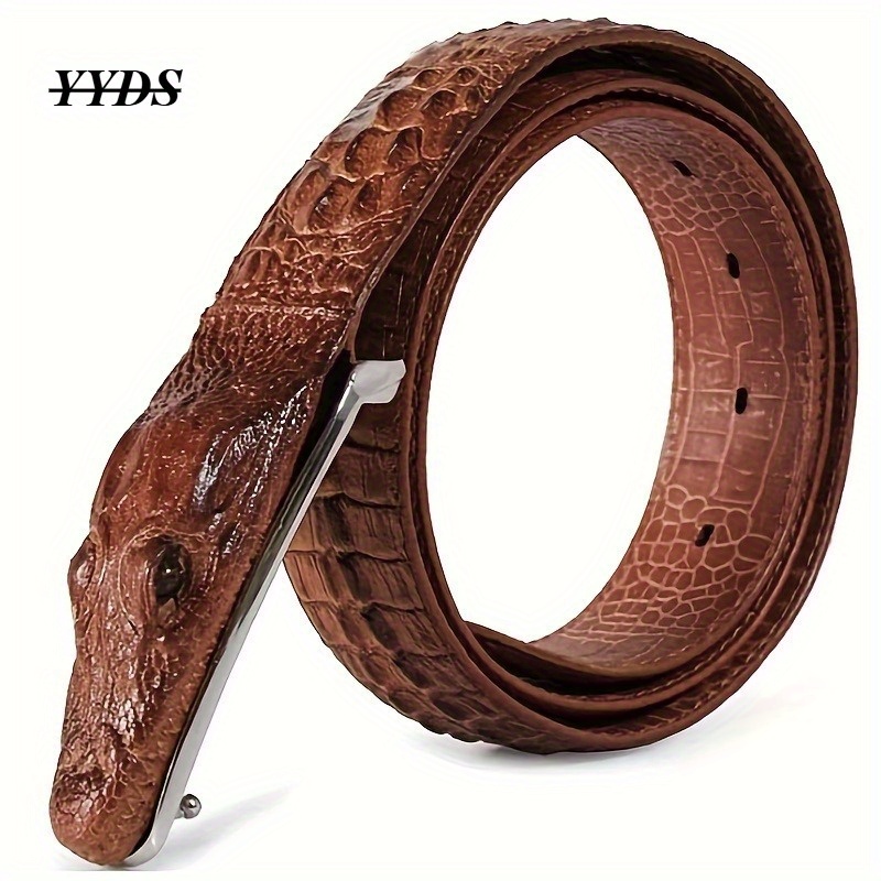 2025 new model, men's crocodile pattern design belt, crocodile leather embossed belt, double layer cowhide belt, personality, novelty belt, fun belt, father's day gift.