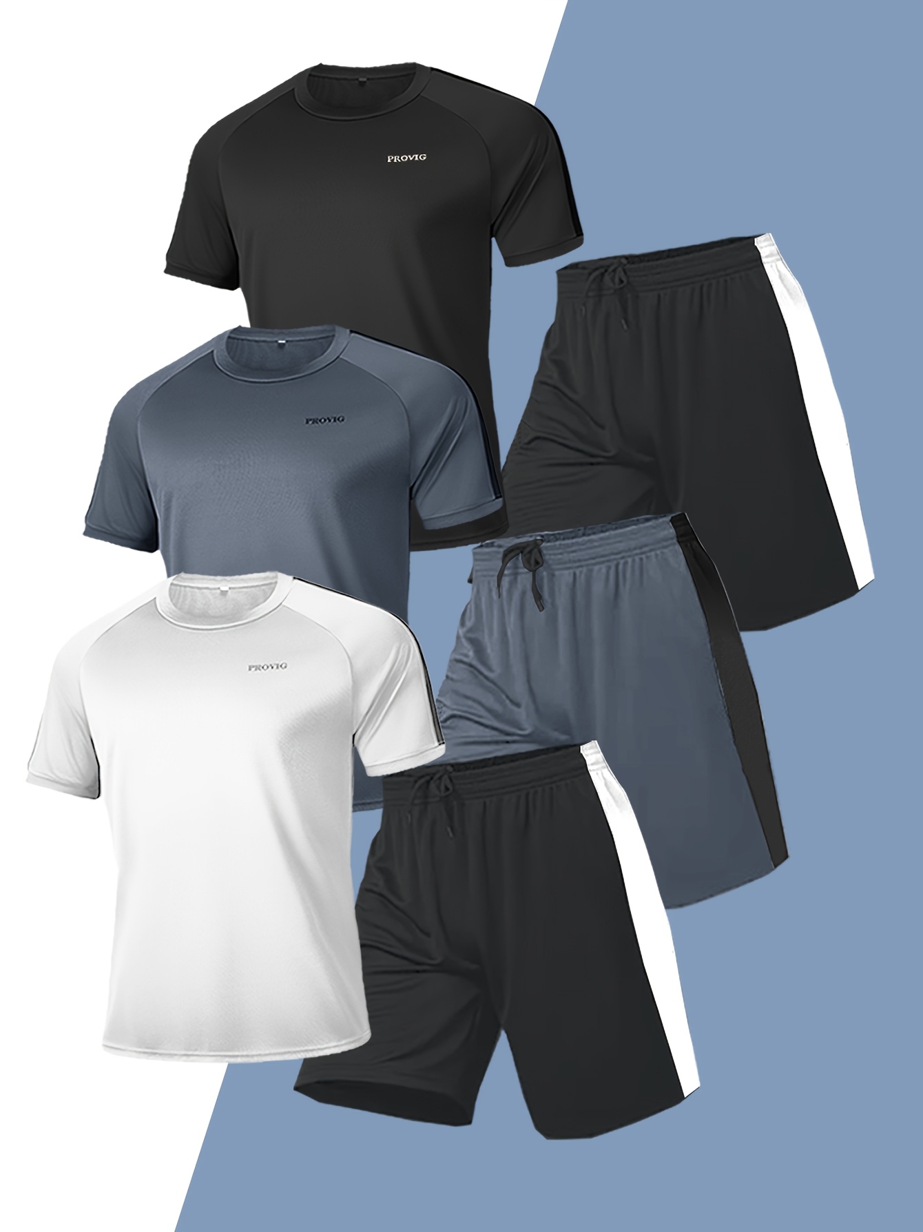 men's 3pcs sports set with short sleeves and shorts, made of lightweight and breathable mesh, perfect for the gym, basketball, and tennis in spring and summer.