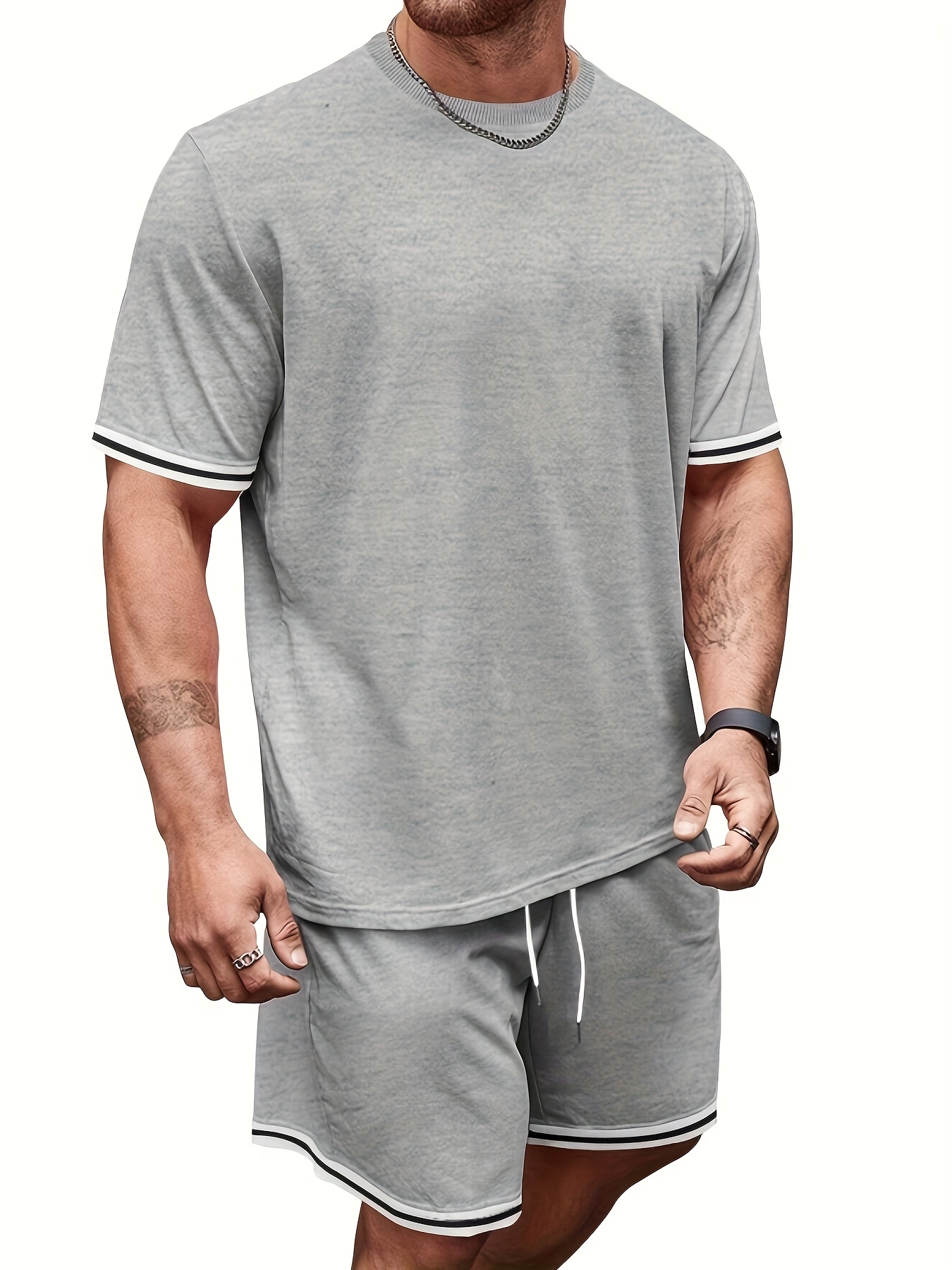 men's summer sportswear set with stripe decorations, suitable for various activities such as casual outings, fitness, and playing basketball.the soft fabric feels great against the skin. it's cool and breathable, a must have for casual outings
