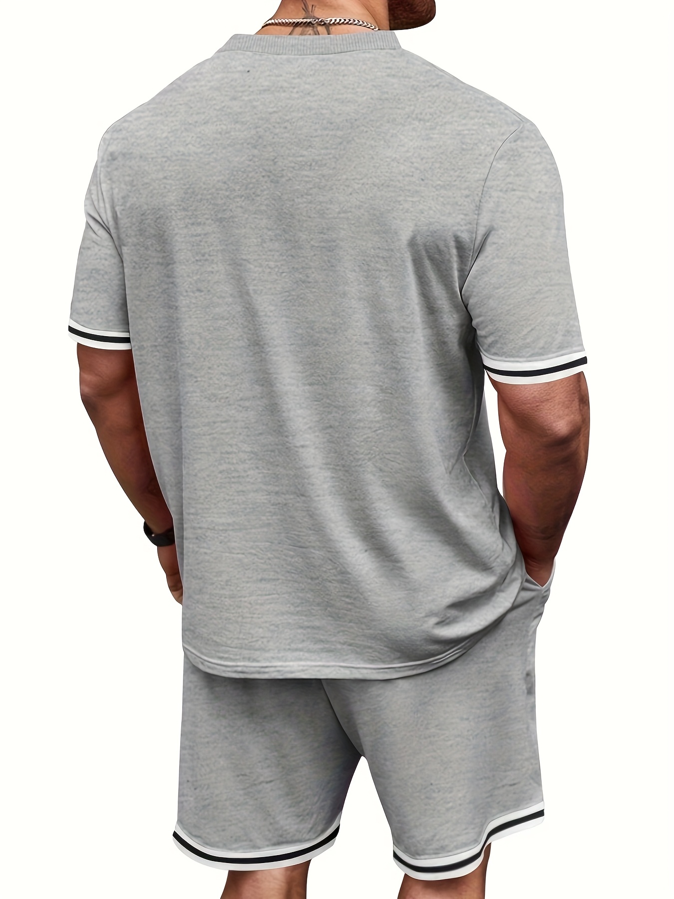 men's summer sportswear set with stripe decorations, suitable for various activities such as casual outings, fitness, and playing basketball.the soft fabric feels great against the skin. it's cool and breathable, a must have for casual outings