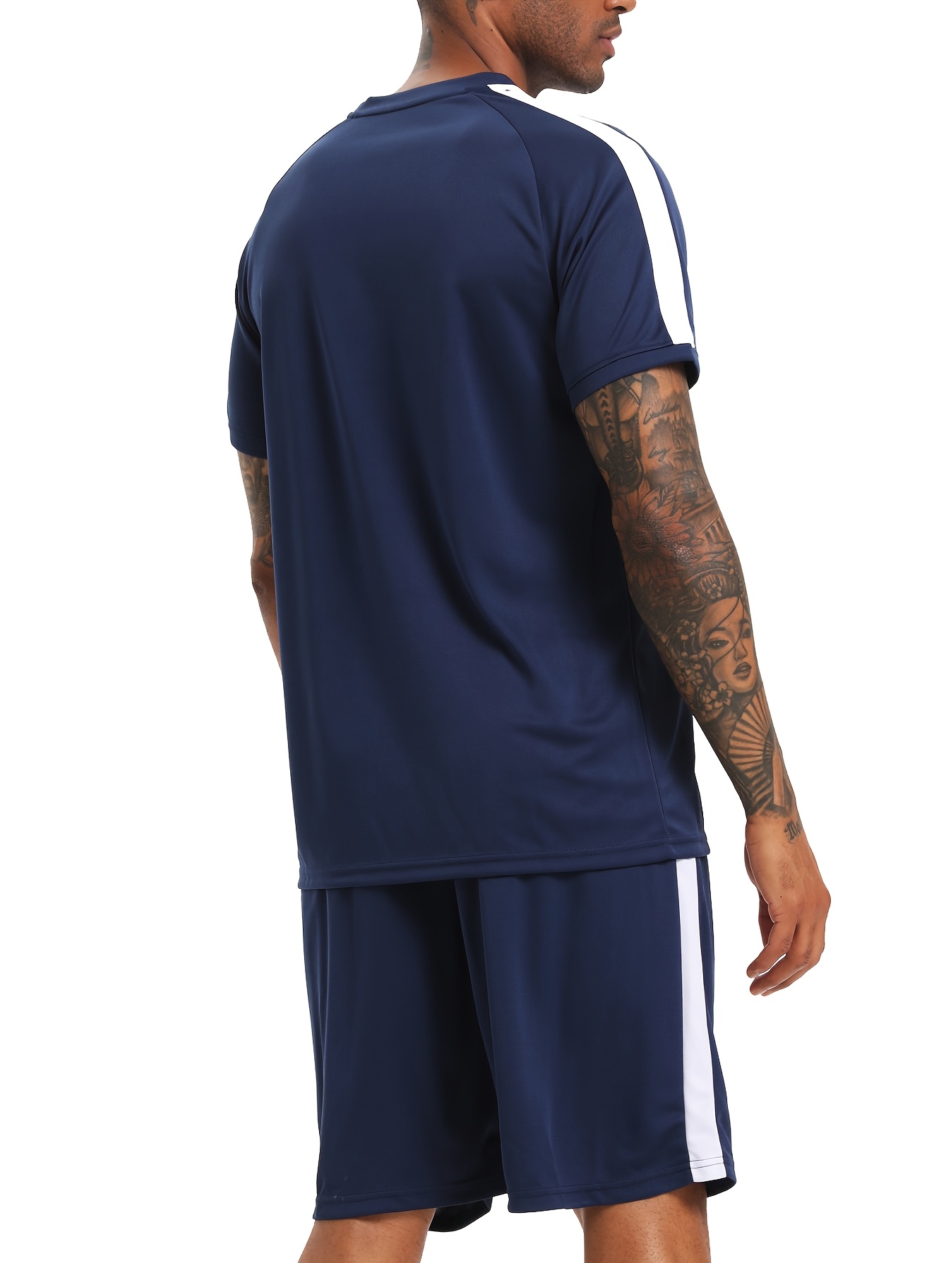men's 3pcs sports set with short sleeves and shorts, made of lightweight and breathable mesh, perfect for the gym, basketball, and tennis in spring and summer.