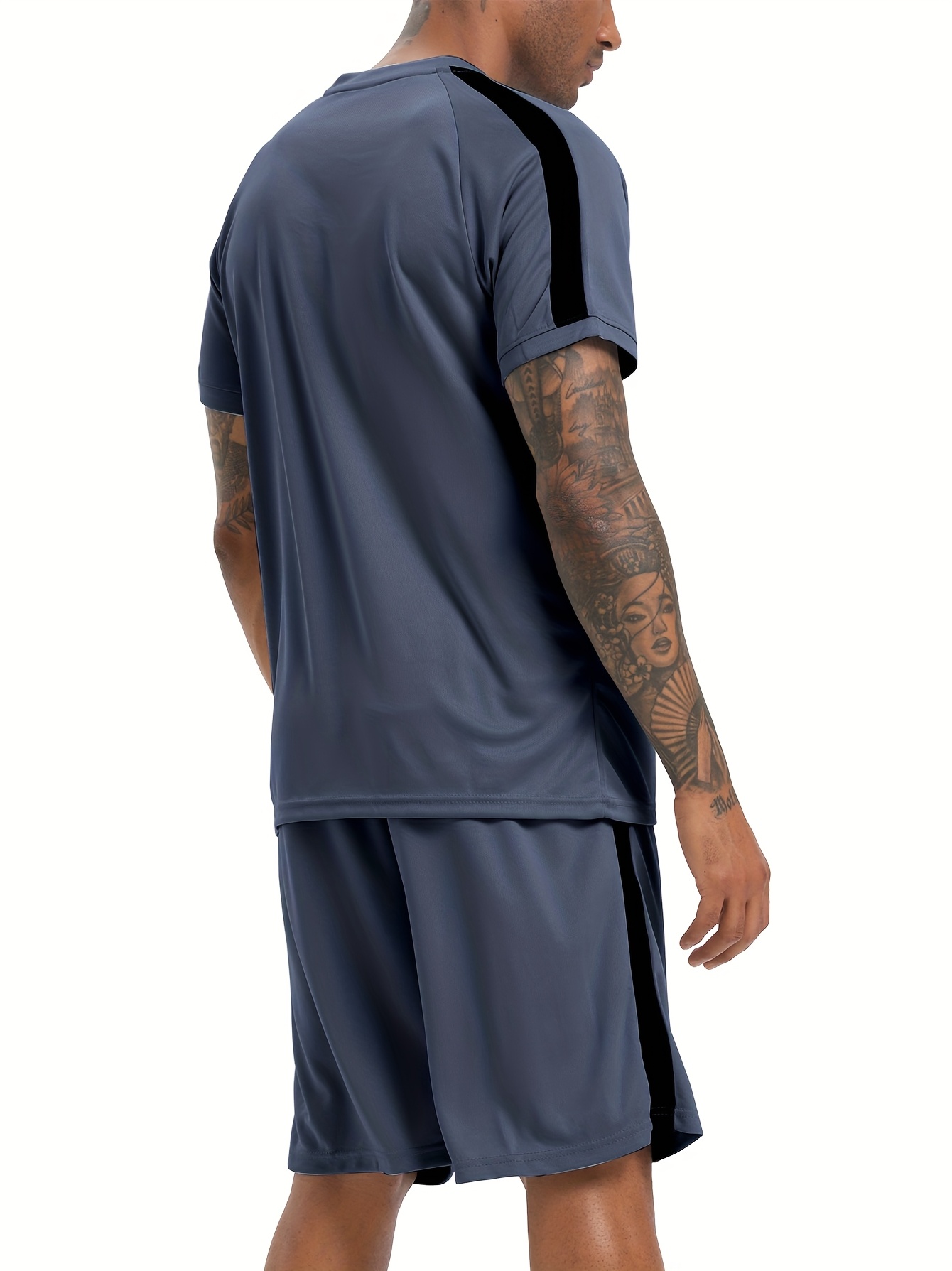 men's 3pcs sports set with short sleeves and shorts, made of lightweight and breathable mesh, perfect for the gym, basketball, and tennis in spring and summer.