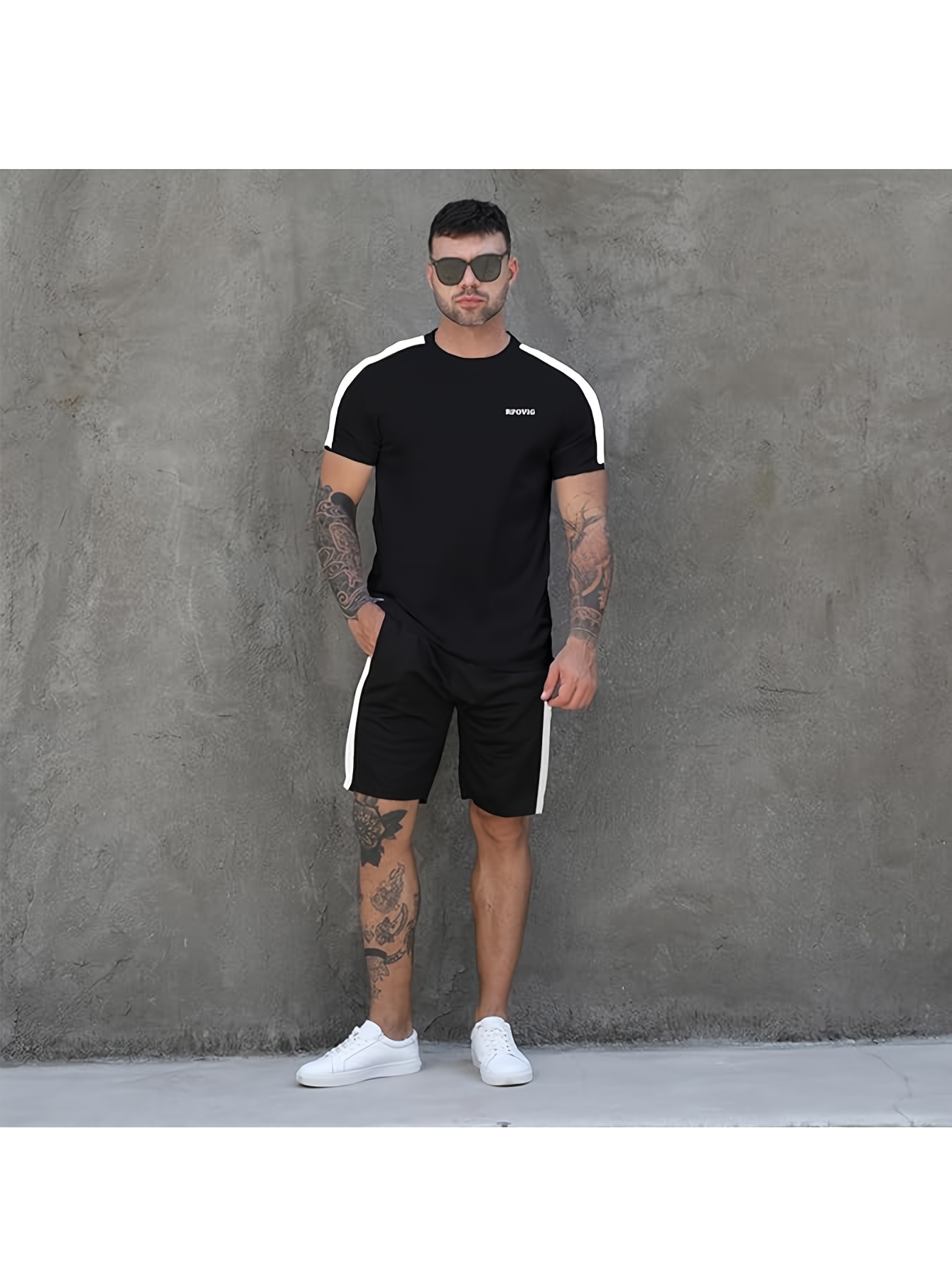 men's 3pcs sports set with short sleeves and shorts, made of lightweight and breathable mesh, perfect for the gym, basketball, and tennis in spring and summer.