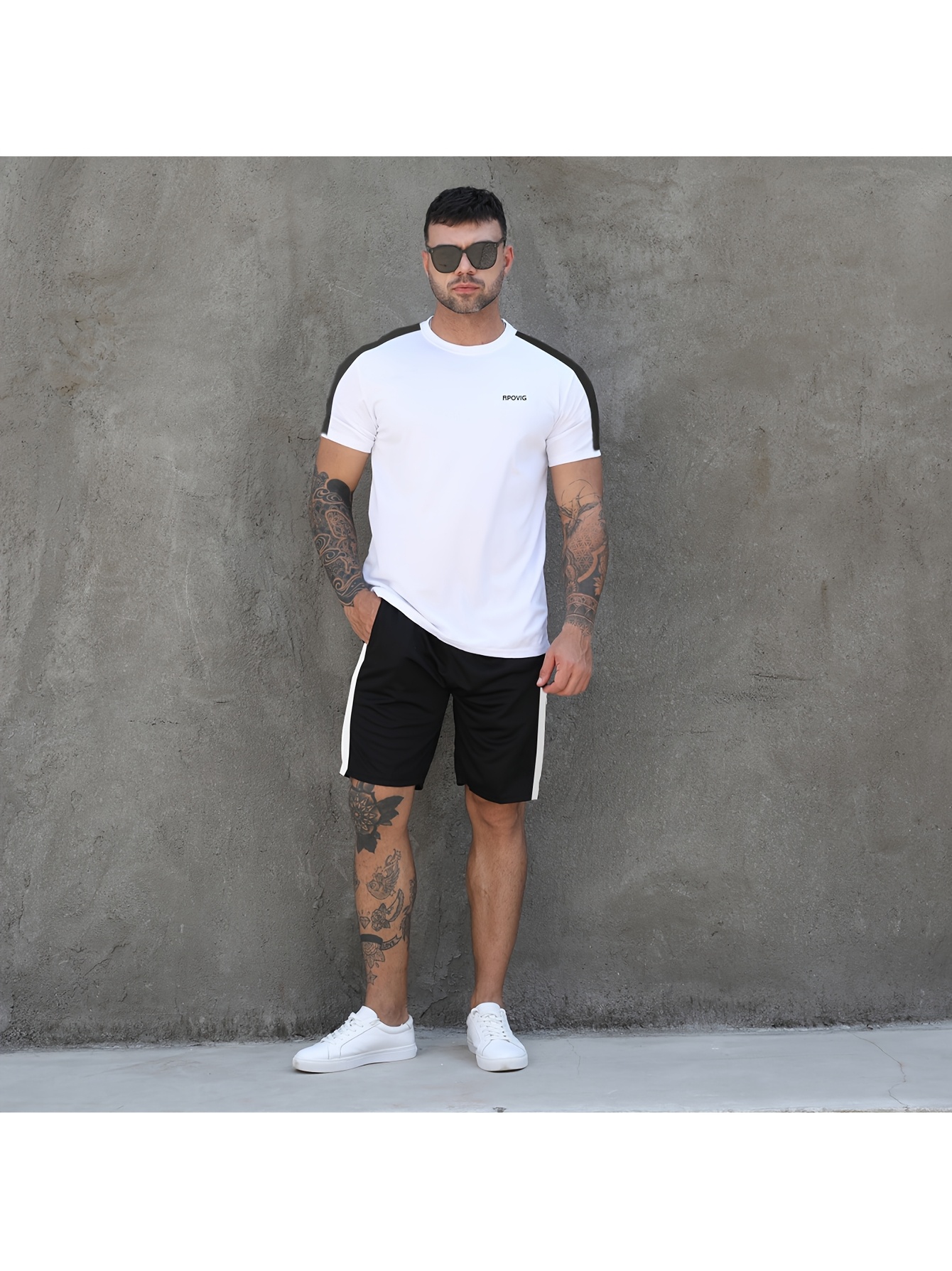 men's 3pcs sports set with short sleeves and shorts, made of lightweight and breathable mesh, perfect for the gym, basketball, and tennis in spring and summer.