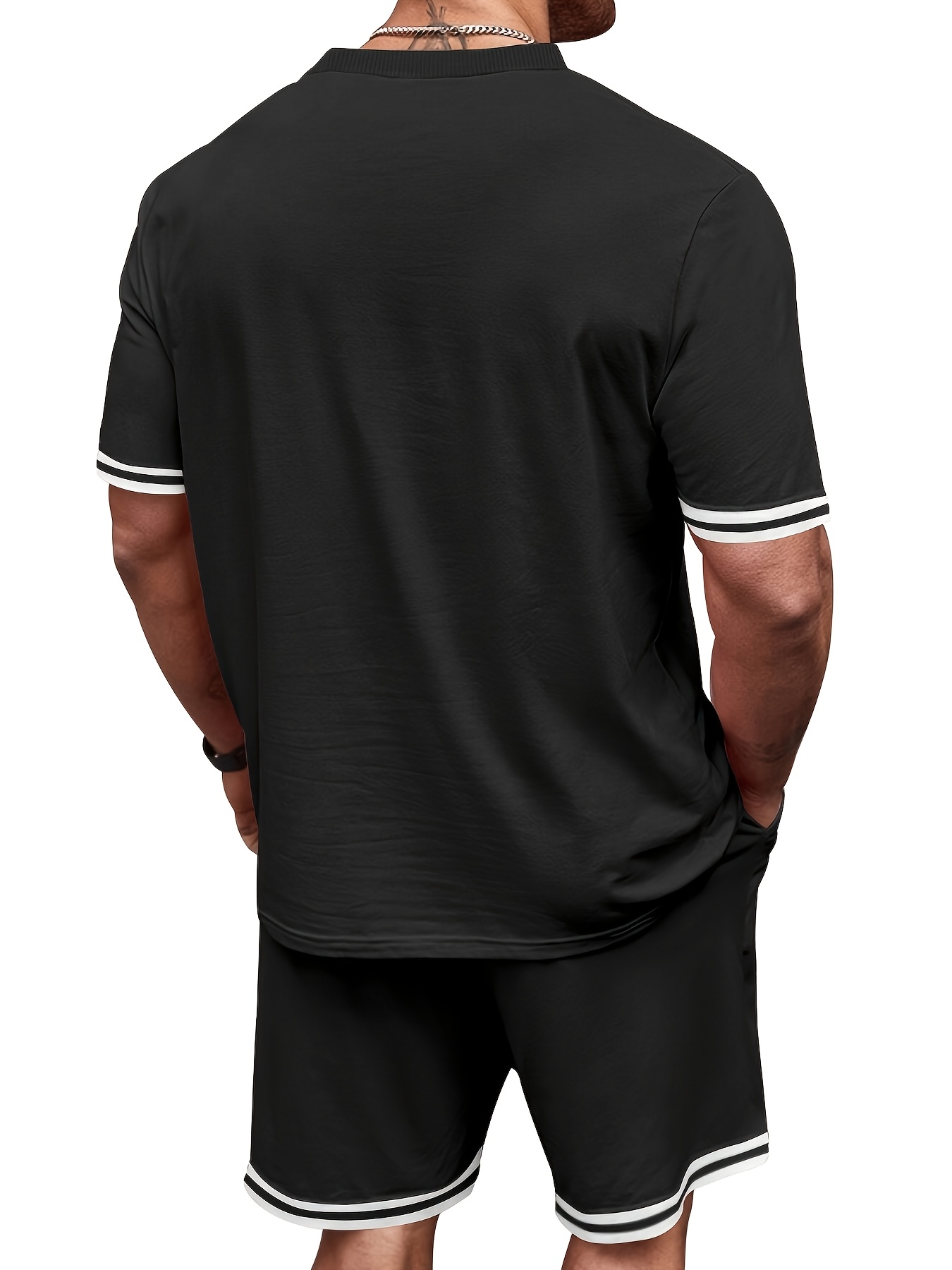 men's summer sportswear set with stripe decorations, suitable for various activities such as casual outings, fitness, and playing basketball.the soft fabric feels great against the skin. it's cool and breathable, a must have for casual outings