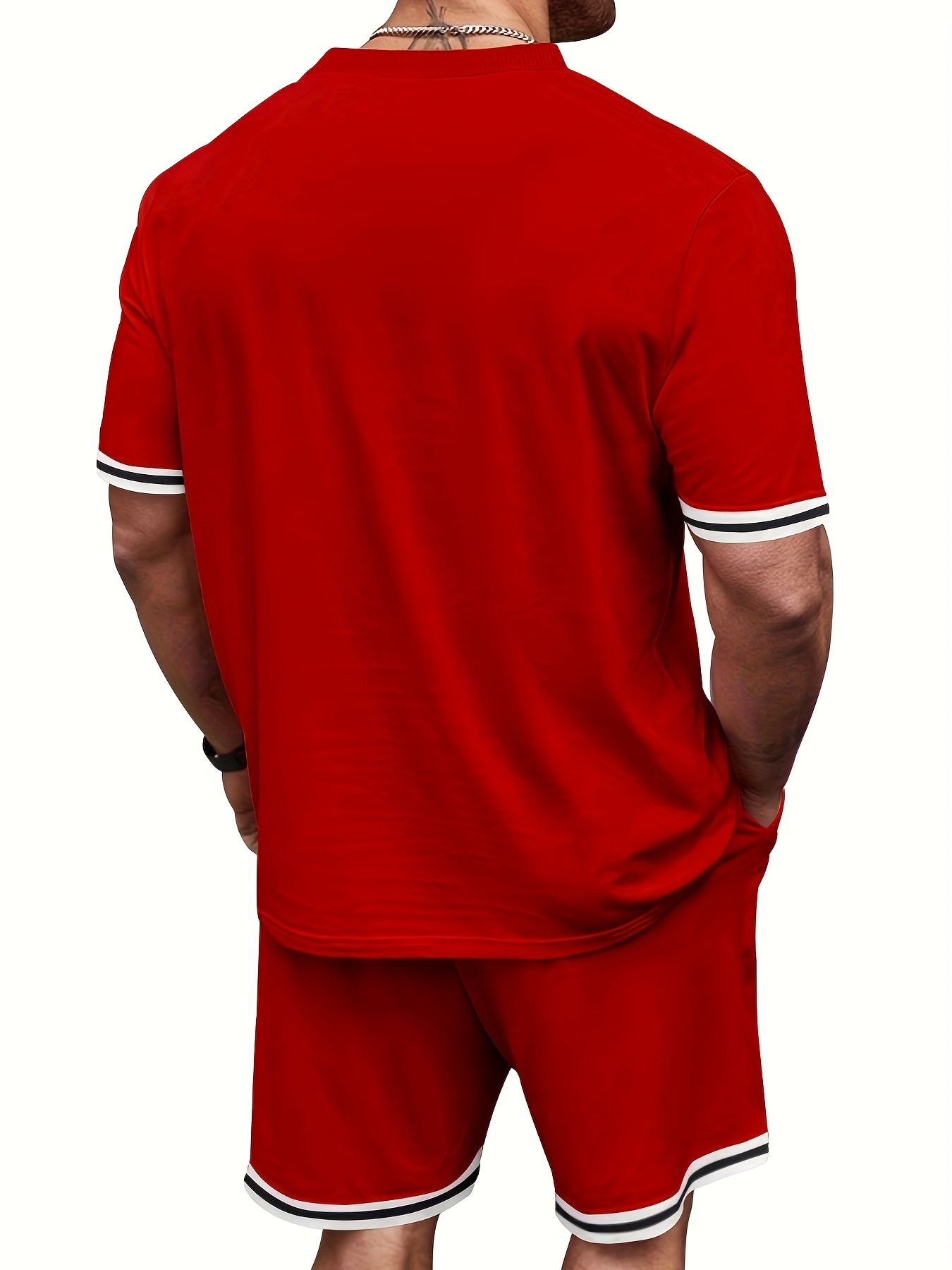 men's summer sportswear set with stripe decorations, suitable for various activities such as casual outings, fitness, and playing basketball.the soft fabric feels great against the skin. it's cool and breathable, a must have for casual outings