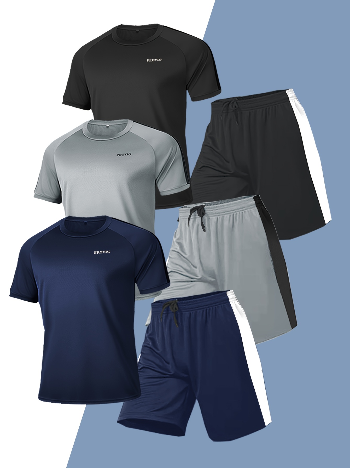 men's 3pcs sports set with short sleeves and shorts, made of lightweight and breathable mesh, perfect for the gym, basketball, and tennis in spring and summer.