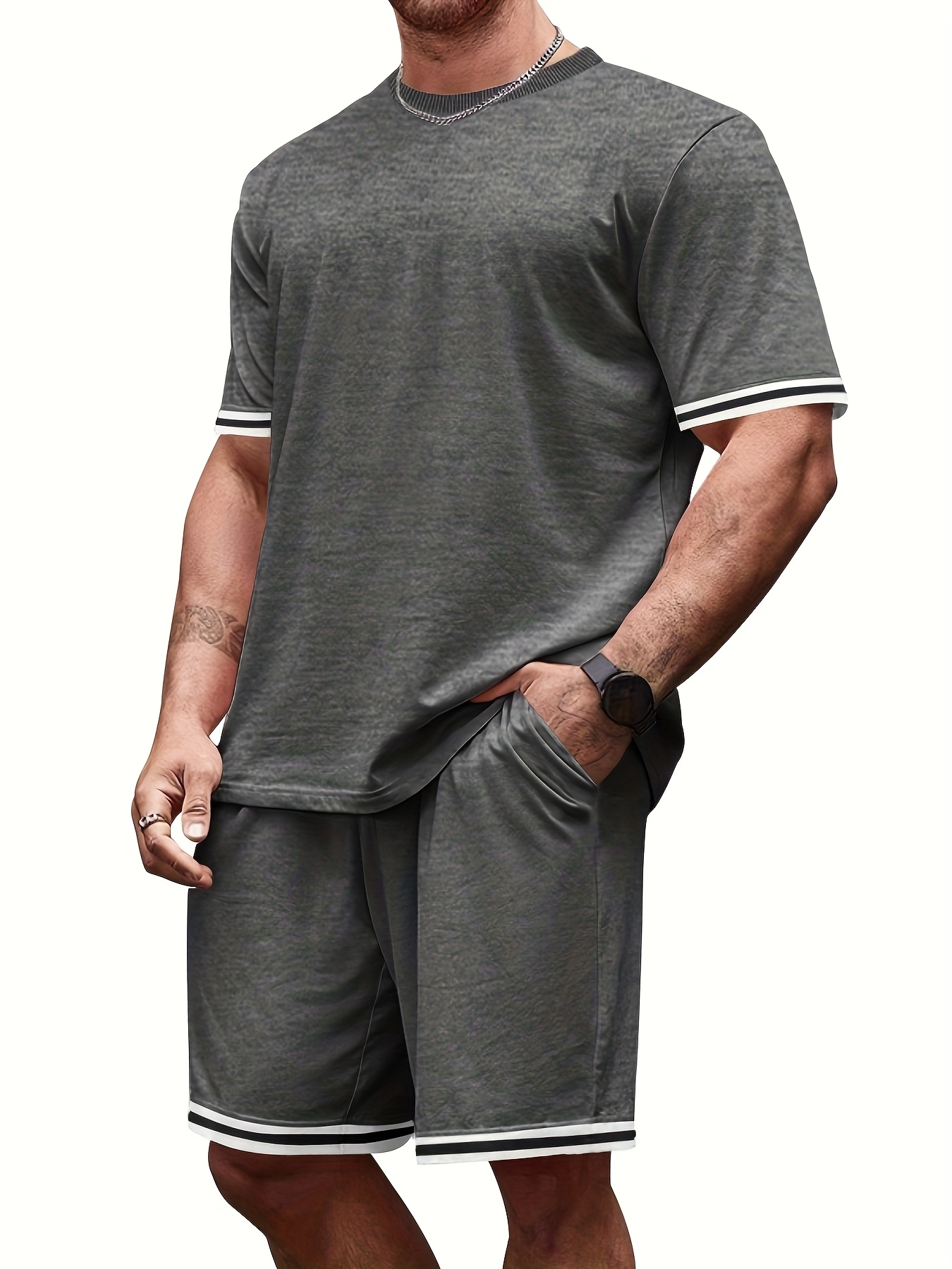 men's summer sportswear set with stripe decorations, suitable for various activities such as casual outings, fitness, and playing basketball.the soft fabric feels great against the skin. it's cool and breathable, a must have for casual outings