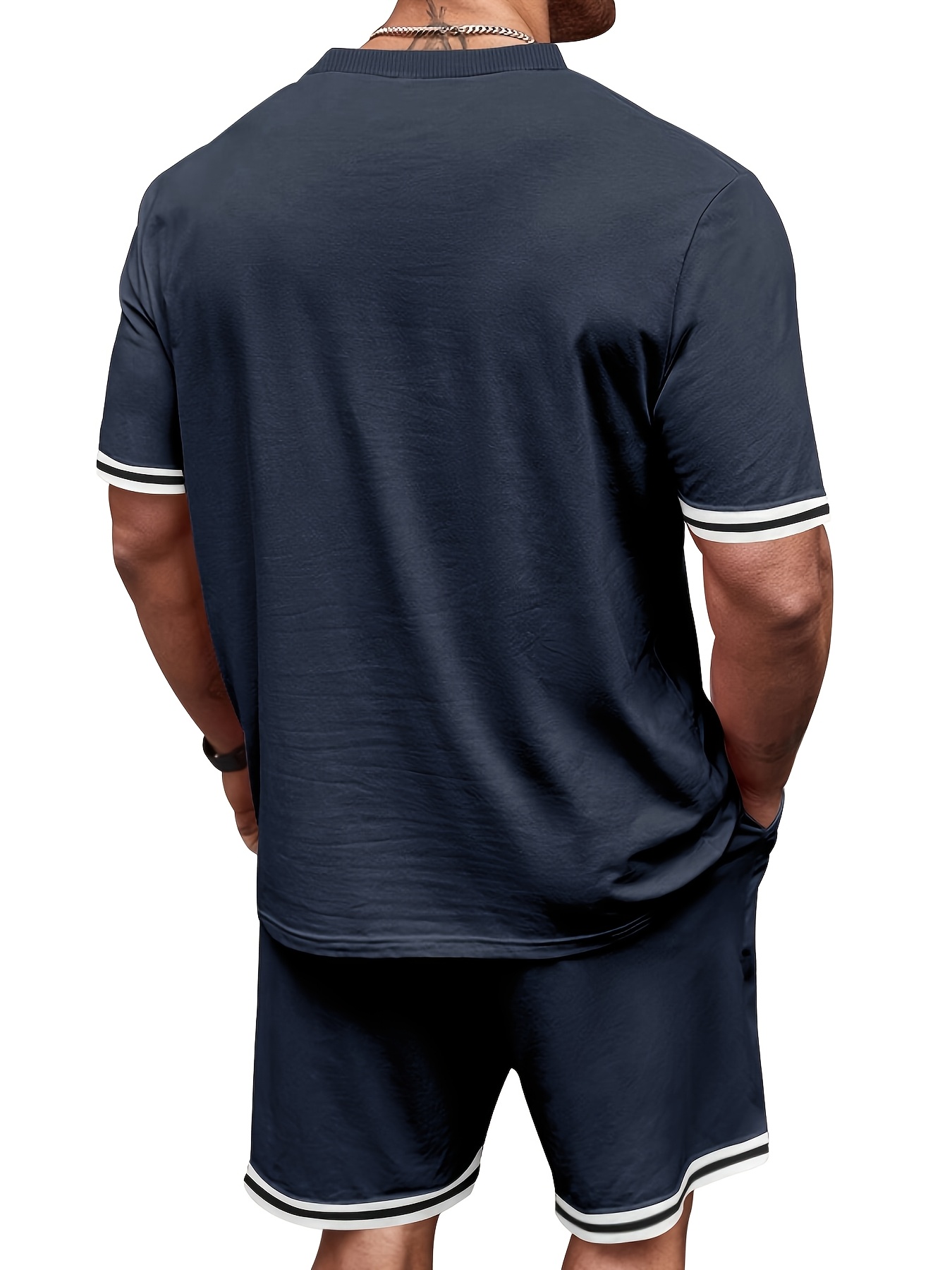 men's summer sportswear set with stripe decorations, suitable for various activities such as casual outings, fitness, and playing basketball.the soft fabric feels great against the skin. it's cool and breathable, a must have for casual outings